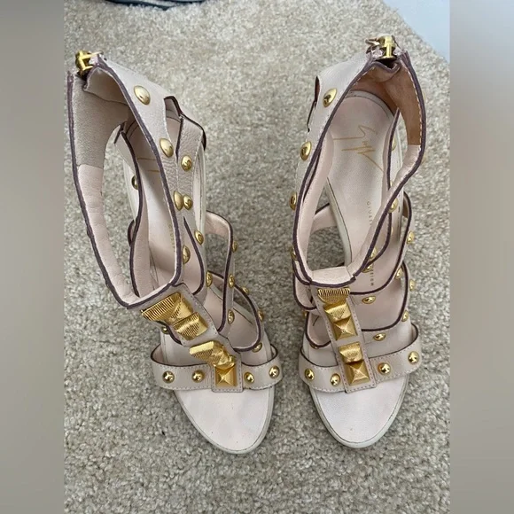 Giuseppe Zanotti Gold Studded Gladiator Heel Nude Size 39 - Picture 7 of 9